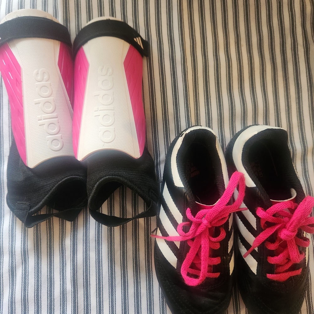 Adidas Pink and Black Shin Guards and Shoes
